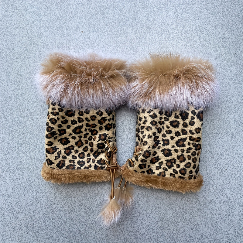 Leopardí vzorované teplé rukavice
