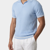 Světle modré textured polo bez knoflíků