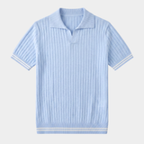 Světle modré textured polo bez knoflíků