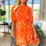 Vínově Oranžové Mini Šaty s Tiskem a Širokými Rukávy