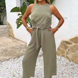 Khaki overal s Racer límcem a šňůrkovým nastavitelným pasem