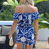 Bardot Overal s Modrými Palmami a Nastavitelným Páskem