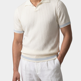 Polo Pierre Ivory s Ribbovaným Vzorem bez Knoflíků