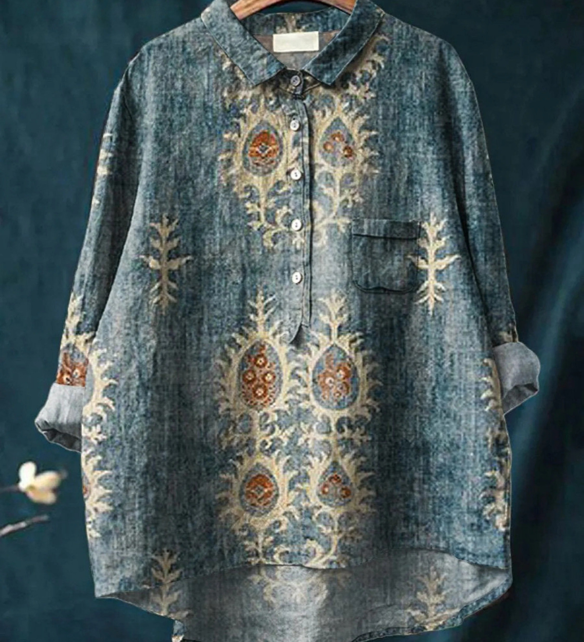 Diana - Vintage Casual Shirt with Ethnic Floral Pattern