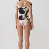Yumi U-Wire Plunge Swimsuit - Floral Print on Ivory Background