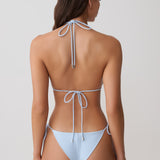 Světle modré bikini kalhotky Blossom s bočním vázáním
