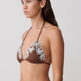 Bloom Trojúhelníkový Bikini - Čokoládová s Modrou Výšivkou