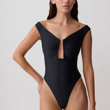 Yumi U-Wire Plunge Swimsuit - Solid Black