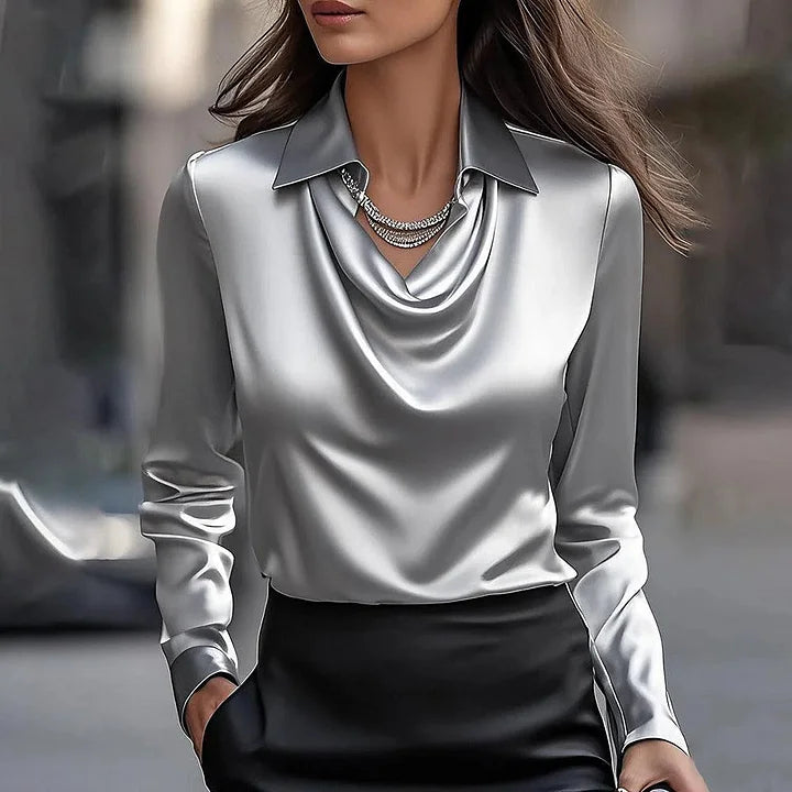 Inês - Luxusní saténová blůza s elegantním výstřihem
