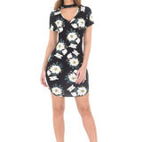 Černé Mini Šaty Bodycon s Květinovými Akcenty