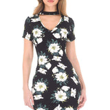 Černé Mini Šaty Bodycon s Květinovými Akcenty