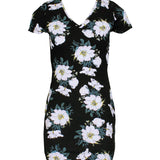 Černé Mini Šaty Bodycon s Květinovými Akcenty