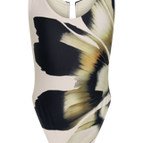 Yumi U-Wire Plunge Swimsuit - Floral Print on Ivory Background