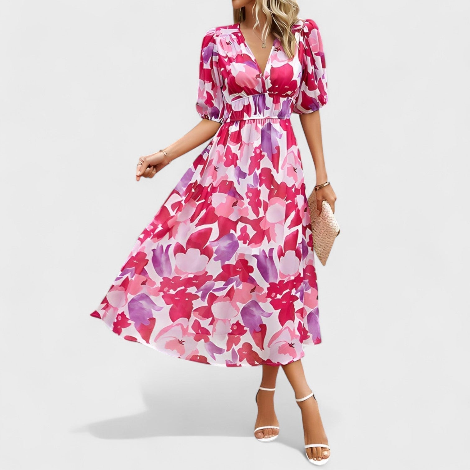 Clara - Elegantní midi šaty s květinovým vzorem