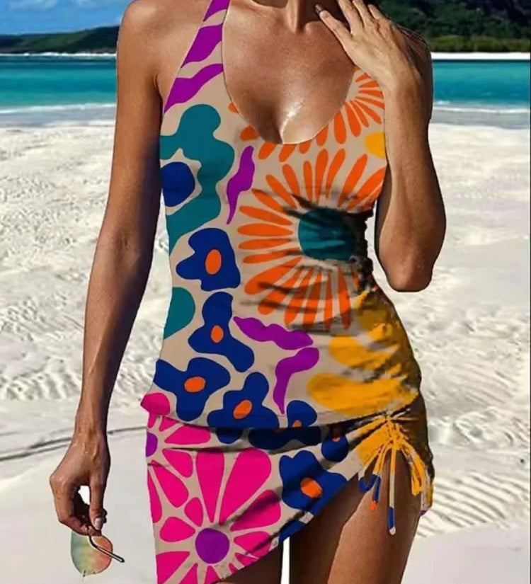 Filipa - Tankini s květinovým vzorem a šortkami pro efekt plochého břicha