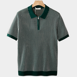 Zelené polo tričko s geometrickou texturou a zipem