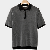 Černé polo tričko s zipem a geometrickou texturou