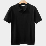 Černé Polo Tričko s Rybovanými Detaily a Bez Knoflíků