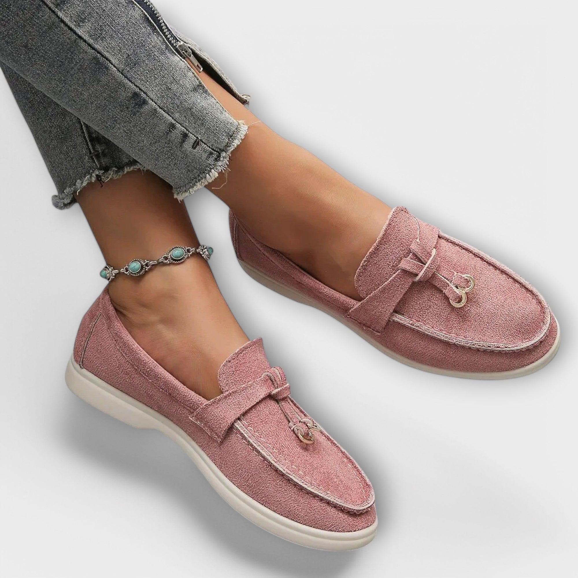 Beige dámské mokasíny s ozdobnou šňůrkou