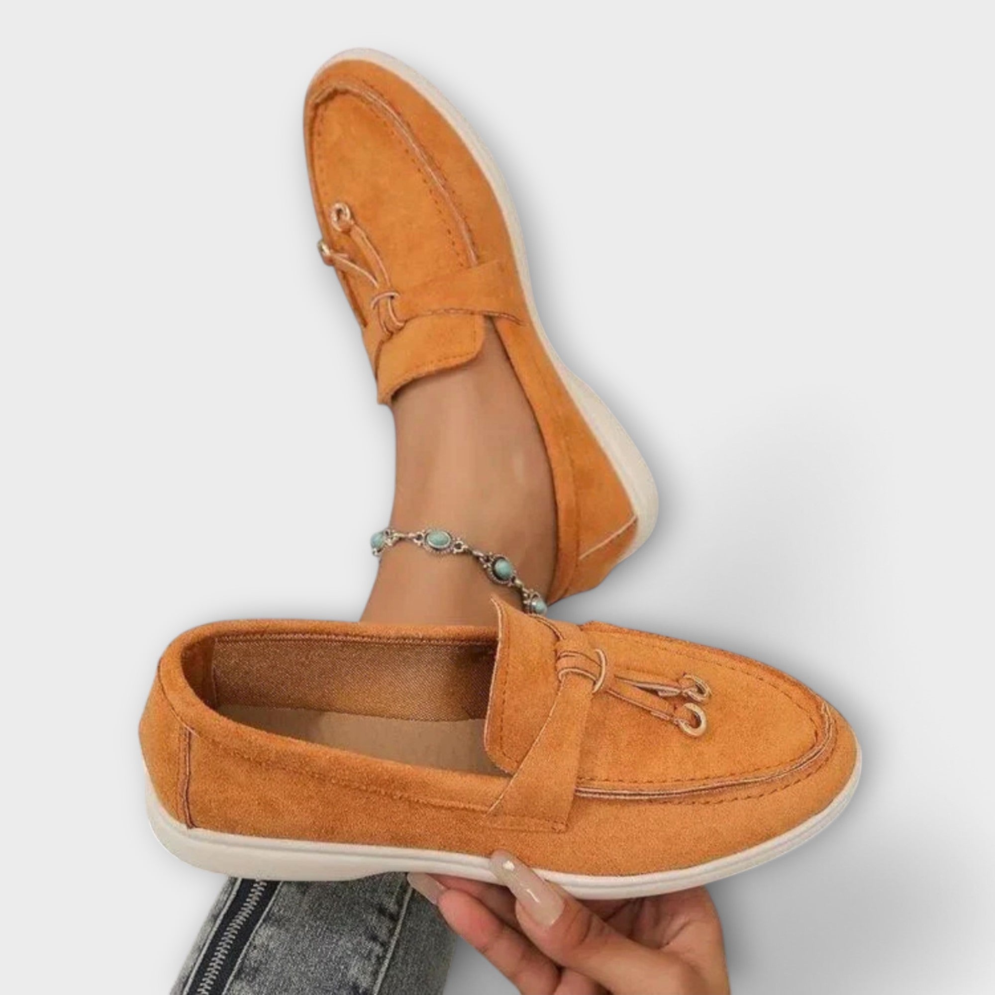 Beige dámské mokasíny s ozdobnou šňůrkou