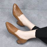 Olene - Vegan Leather Heels with Delicate Embroidery