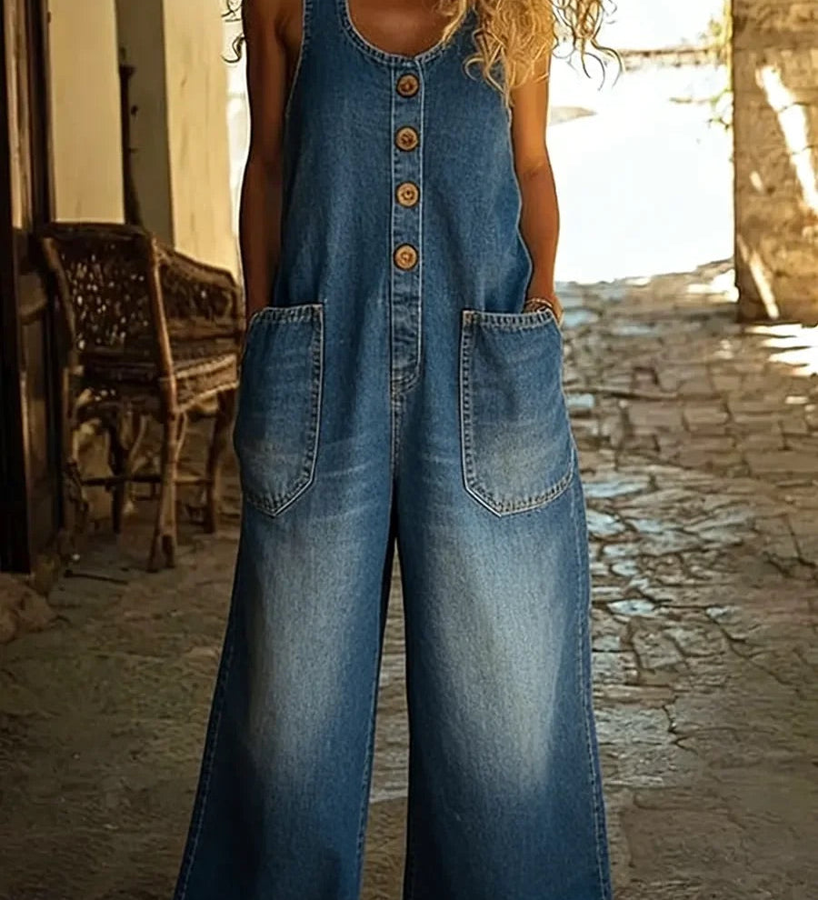 Graça - Retro Distressed Denim Overall