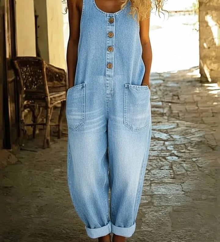 Graça - Retro Distressed Denim Overall